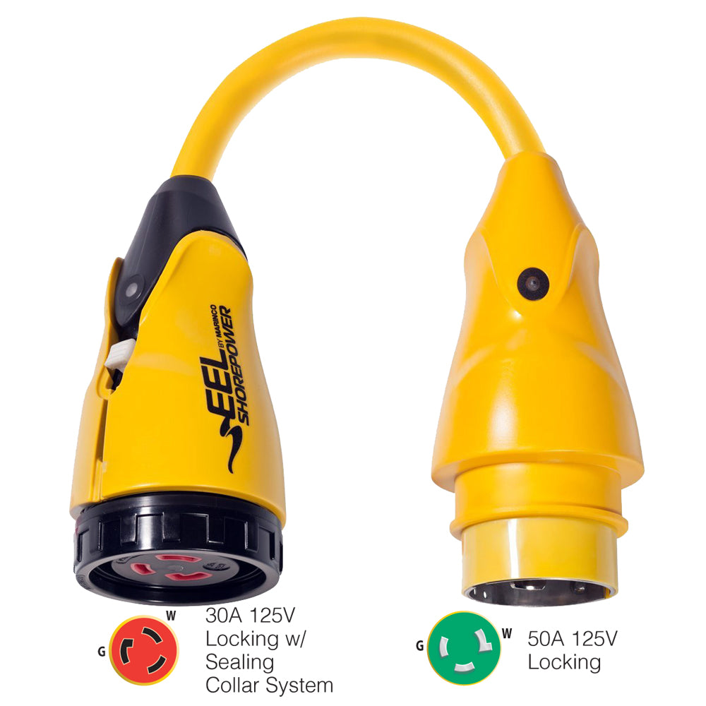 Marinco P50330 EEL 30A125V Female to 50A125V Male Pigtail Adapter  Yellow P50330