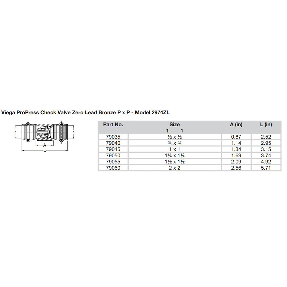 Viega ProPress 112 Zero Lead Check Valve  Double Press Connection  Smart Connect Technology 79055